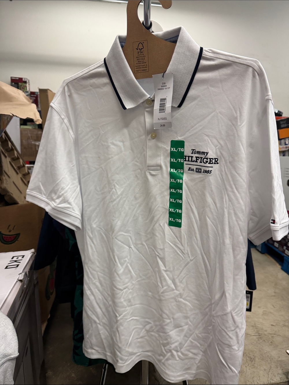 Tommy Hilfiger White Polo with Navy Trim and Chest Logo